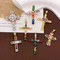 Pendentif croix en laiton plaqué or avec zircon, breloques croix géométriques colorées pour la création de bijoux