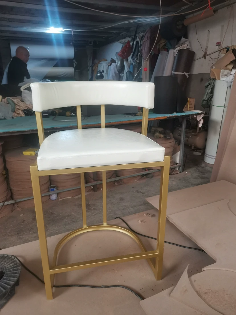 Modern Gold Frame Bar Stool – PU Leather High Counter Chair with Backrest for Kitchen, Coffee Bar & Home - View 3