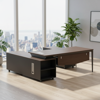 Bureau de direction en L élégant LIWEI, poste de travail exécutif moderne et minimaliste, ensemble de table de bureau en mélamine avec buffet intégré