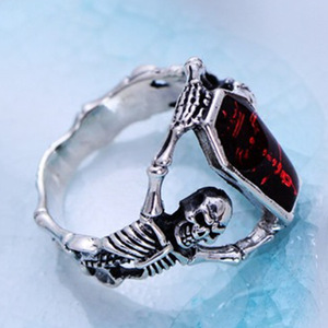 Bague Crâne <span class=keywords><strong>de</strong></span> Chauve-Souris Vampire Vintage Très Vendue en Zircon Rouge Style Gothique Bague <span class=keywords><strong>Homme</strong></span> Punk Hip Hop Cadeaux Halloween - Product Image 2