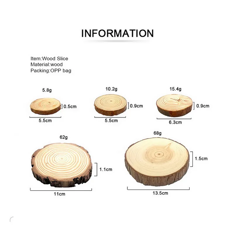 Disco de árbol de madera de pino redondo Natural personalizado, rodajas de árbol de madera para artesanías