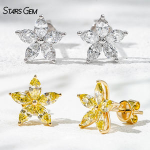Pendientes de Diamantes Starsgem en Oro Amarillo y Blanco de 18K, Corte Marquesa, Diamantes Cultivados en Laboratorio, Diseño Vintage en Forma de Flor - Product Image 1