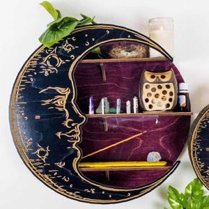 ชั้นเก็บของทำจากไม้รูปพระจันทร์ใหม่แท่นโชว์คริสตัลติดผนังสำหรับห้องนั่งเล่นการตกแต่งที่หรูหรา - Product Image 2