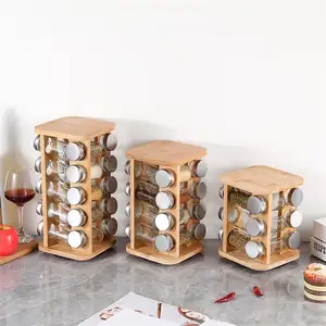 Кухонная бамбуковая органайзер для специй, 16 банок, органайзер для специй, вращающийся органайзер для шкафа для специй/