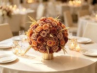 Centre de table en forme de boule de fleurs de rose en soie terracotta orange brûlé de style Maillard, durable et de haute qualité, pour la décoration de table de mariage d'automne
