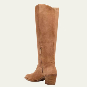 Low Chunky Wedge Heels Pointed Toe Shoes Wide Fit Suede <b>Long</b> Boots Women's on Flock Knee High Booties - Product Image 3