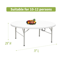 Vente en gros, table ronde de 180cm en plastique HDPE pliante pour banquet et repas, fête, événement, mariage, 72 pouces, 6 pieds, résistant aux UV pour l'extérieur