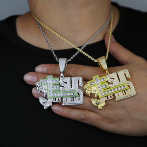 Collana con Ciondolo di Preghiera in Smalto Luminoso e Pietre di Rame CZ per Uomo, Gioielli Hip Hop - Product Image 4