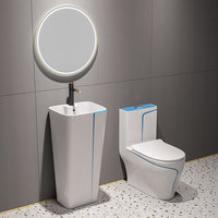 Ensemble de toilettes modernes en céramique à chasse directe, WC monobloc avec siphon en P/S et lavabo intégré