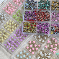 12grilles de breloques pour nail art : Cœur léopard, étoile, nœud, nœud papillon scintillant, pêche tachetée, accessoires de manucure 3D Kawaii