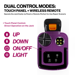 رافعة هيدروليكية كهربائية محمولة سريعة تعمل بالبطارية 12 فولت مع تحكم عن بعد لاسلكي، قدرة 5 طن وارتفاع 53 سم، مع طقم مفتاح ربط وإضاءة LED لرفع السيارات - Product Image 4