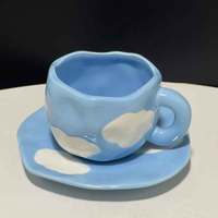 Ensemble tasse et assiette en céramique peintes à la main, nouveau design ciel bleu et nuages blancs, idéal pour la maison, le bureau et le quotidien
