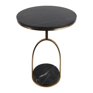 Tavolino da Cocktail Moderno in Marmo con Base Nera e Oro, Tavolino Rotondo Decorativo per Soggiorno e Camera da Letto, Piccolo Tavolino d'Appoggio - Product Image 4
