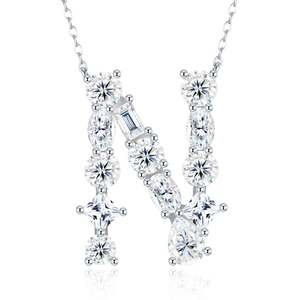 Collar de Moissanita VVS con Corte Múltiple Letra <span class=keywords><strong>N</strong></span>, Apto para Probador de Diamantes, de Plata 925 Bañado en Platino, Joyería Fina Elegante - Product Image 1