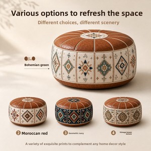 New Oval <strong>Vintage</strong>-Style Leather Storage Ottoman 2-in-1 Pouf Living Room Cozy Seat Lounging Everyday <strong>Items</strong> - Product Image 2