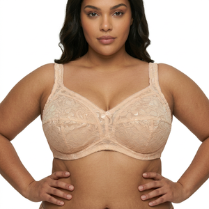 <span class=keywords><strong>Reggiseno</strong></span> minimizzatore senza ferretto con copertura completa, taglie forti, in pizzo floreale e rete laterale, non imbottito, coppe <span class=keywords><strong>D</strong></span> E F, per uso quotidiano - Ingrosso di fabbrica - Product Image 1