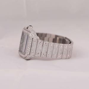 Montre de luxe classique carrée entièrement sertie de diamants, tendance mode pour hommes et femmes, montre à quartz brillante en moissanite - Product Image 3