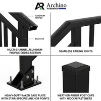 Luxuriöses Minimalistisches Schwarzes Aluminium-Treppengeländer Schräges Balustrade für Moderne Hauseingänge