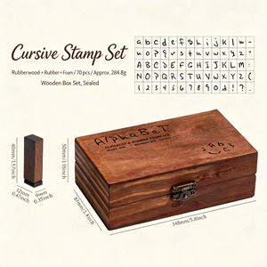 Kit de papeterie créative rétro : Boîte en bois avec lettres et chiffres, tampons décoratifs DIY, technique d'impression, design en forme de bande - Product Image 5