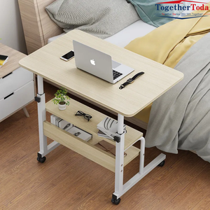 Bureau d'ordinateur moderne en bois réglable en hauteur avec roulettes et support pour ordinateur portable, bureau multifonctionnel avec rangement - Product Image 2