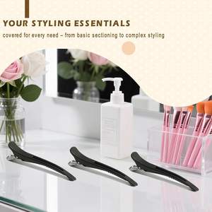 Pinces à <span class=keywords><strong>cheveux</strong></span> personnalisées avec logo pour salon et coiffure à domicile, sectionnement, antidérapantes, bec <span class=keywords><strong>de</strong></span> canard avec bande en silicone - Product Image 2