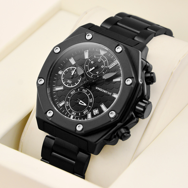 WINDOWSTIME Man Luxury Three-eye Six-pin Chronograph Waterproof Luminous Men Quartz Watch Stainless Steel Strap Men's Watches