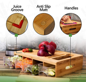 Planche à découper en bois <span class=keywords><strong>de</strong></span> bambou, avec râpe et tiroirs <span class=keywords><strong>de</strong></span> rangement - Product Image 3