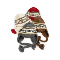 Bonnets personnalisés style nordique Fair Isle, tricotés avec cache-oreilles, pompons tressés, en fil épais, chaud et doux, pour l'extérieur et l'hiver