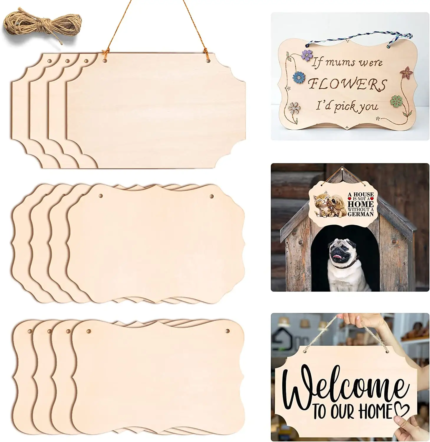 Wooden rustic door signs with string are used for painting, DIY craft and home decoration wood sign blank Wooden door plate