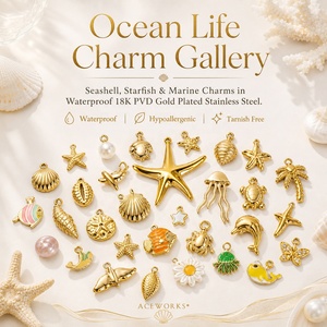Galerie de charmes sur le thème de la vie marine |   Pendentifs en acier inoxydable plaqué or 18K PVD sur le thème de la vie marine pour la création de bijoux DIY |   Imperméable et durable - Product Image 1