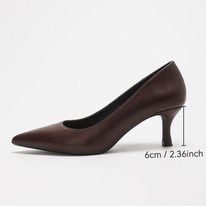 Chaussures à talons pour femmes en cuir mat noir à bout pointu 6002-25, talon moyen, confortables, chaussures à talons hauts pour le travail de bureau - Product Image 3