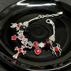 Bracciale con ciondoli in cristallo argento, rosso e nero, con ali diaboliche, ragno, croce, corona, stella, fiore, cuore, per fai da te, regalo di Halloween per ragazze - Product Image 2