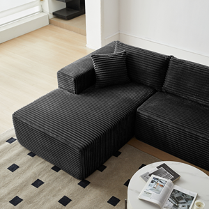 Canapé d'angle modulaire moderne en tissu flanelle Sherpa en forme de L, trois places, sans accoudoirs, avec coussins, pour appartement, villa, salon - Product Image 5