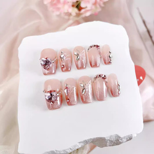 Nouveau produit lancé, Ongles press-on artisanaux en olivine verte, effet œil de chat, paillettes dorées, vert cerise, au parfum de <span class=keywords><strong>jasmin</strong></span> - Product Image 2