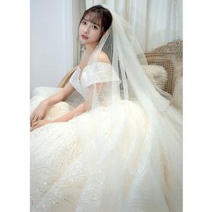 Nouvelle élégante robe de mariée à épaules dénudées moderne style forêt dentelle Super fée robe de mariée à paillettes avec grande queue - Product Image 3