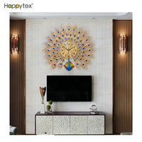 Offre Spéciale nouvelle décoration murale en or artisanat d'art moderne grand paon Design montre murale silencieuse pour la décoration du salon