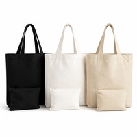 Sac fourre-tout vertical en toile naturelle avec doubles poches avant, sac de courses robuste en coton pour une organisation quotidienne optimisée