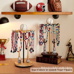 Wooden Rotating Necklace Holder Baseball Rack With Rings And Medals Display Stand For Jewelry Accessories - Product Image 4