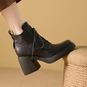 Zapato Artesanal de Una Sola Pieza con Hebilla Grande, Estilo Retro, Tacón Redondo, Cuero Genuino, Suela Suave, Impermeable y Antideslizante - Product Image 3