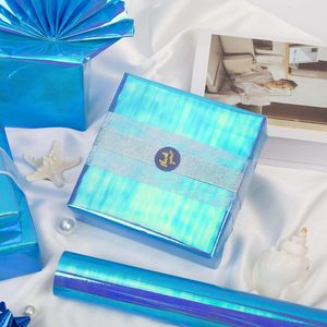 Yarcony Metallic Iridescent <b>Wrapping</b> <b>Paper</b> 17Inch X 33Feet Blue Holographic Gift Wrap Packaging <b>Paper</b> - Product Image 4