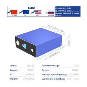 Eu 공장 도매 280Ah Lifepo4 3.2V 50Ah 100Ah 230Ah 300Ah 배터리 태양 Lifepo4 배터리 셀 리튬 이온 배터리