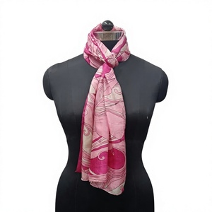 Elegant Pink Geometric Printed 100% <b>Silk</b> <b>Scarf</b> Long <b>Women</b> Fashion Accessory All Seasons - Product Image 1