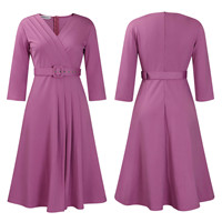 Robes officielles élégantes pour femmes, robe élégante à manches courtes, col en V, ceinture, mode modeste, robes formelles pour l'église, robes décontractées