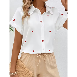 Il Top e la <span class=keywords><strong>camicia</strong></span> eleganti e Casual con stampa <span class=keywords><strong>a</strong></span> cuore rosso sono larghi e adatti per abiti intrecciati retrò e alla moda in estate - Product Image 1