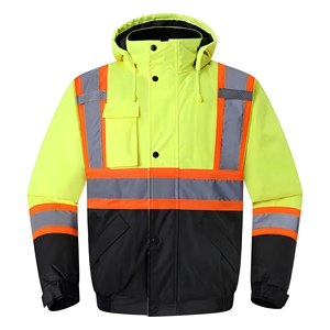 Veste de travail haute visibilité pour hommes, jaune et noir, uniforme de sécurité réfléchissant, fermeture éclair sur le devant, imperméable et coupe-vent - Product Image 1