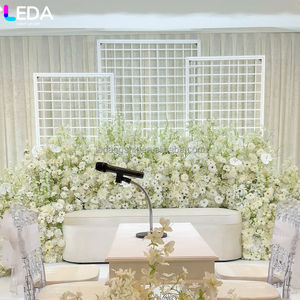 LEDA Party Events Supplies <b>Backdrop</b> White Square Grid Background <b>Frame</b> Three-piece Ironwork Background Arch for Wedding - Product Image 1