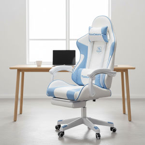 Ghế chơi game & văn phòng bằng da thiết kế công thái học, có tựa lưng ngả, tay vịn cố định xoay, chân đế 5 cánh có bánh xe - thiết kế hiện đại - Product Image 1