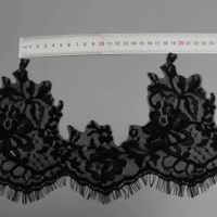Dentelle Gothique Française en Nylon Spandex Noire avec Bordure en Cils et Picots Floraux pour Robes de Soirée et Corsages de Lingerie