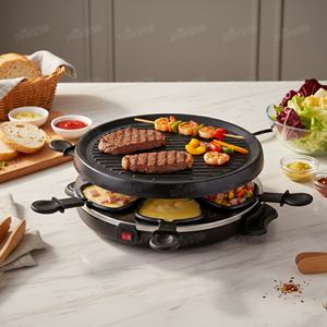Barbecue à <span class=keywords><strong>raclette</strong></span> 2 en 1 <span class=keywords><strong>rond</strong></span> antiadhésif électrique amovible pour cuisine avec 6 casseroles - Product Image 5