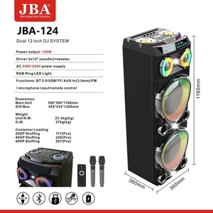 JBA JBA-124 Dual 12 Inch DJ System Bluetooth Speaker With Microphone Karaoke Party Use - Product Image 1
